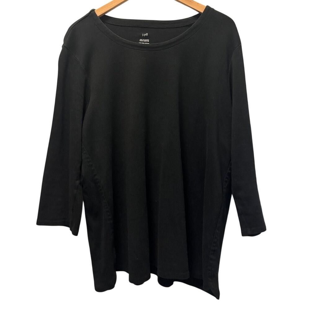 J.Jill Women's Black Tunic Tops Pima Cotton Knit 3/4 Sleeve Stretch PLUS 2X